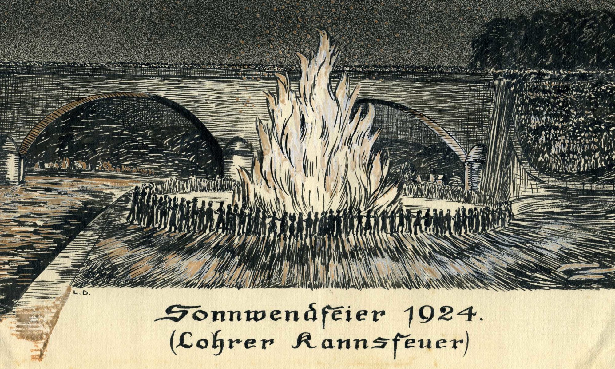 „Sonnwendfeier 1924. (Lohrer Kannsfeuer)“, Postkartenentwurf